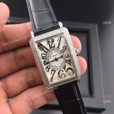 Replica Franck Muller Long Island SS Black Leather Diamond Ladies Watch